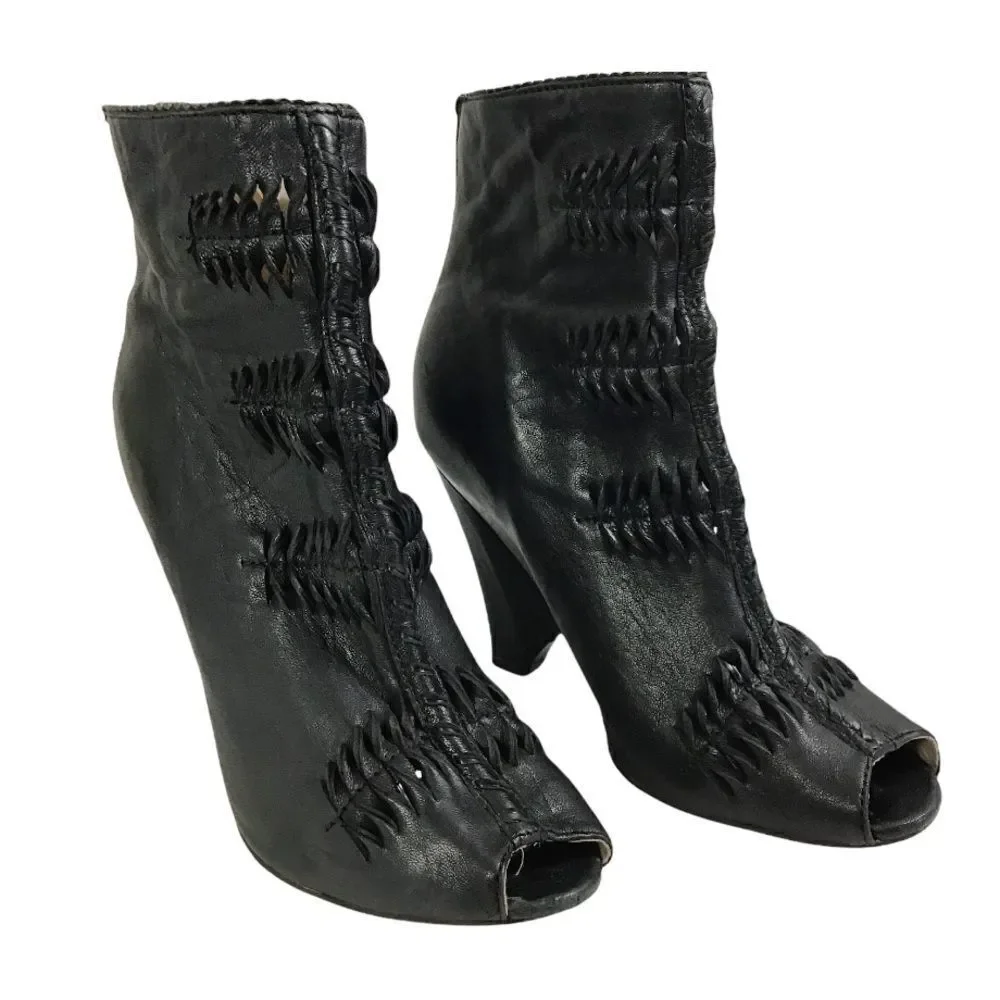 Sam Edelman NYC Black Leather Krosby Peep Toe Bootie